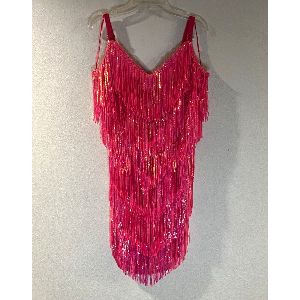 Fashion Nova Fringe Dress Pink Sequin Flapper Style Size Small